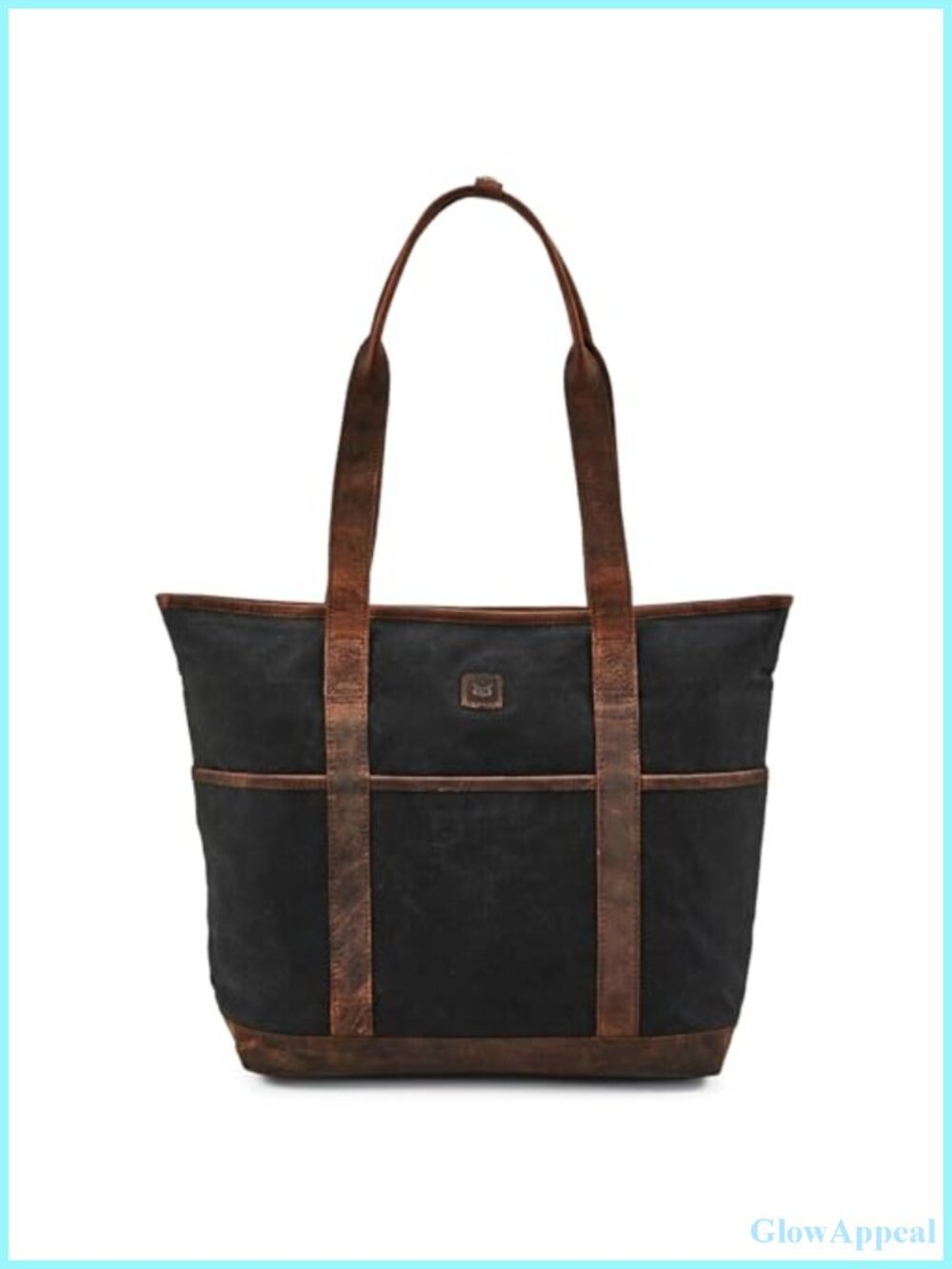Waxed Canvas & Leather Large Work Tote Bag with Zipper for Women